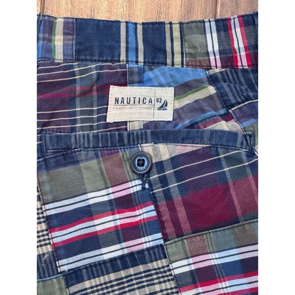 Nautica Clipper Relax Fit Plaid Patchwork Shorts 35W Cotton Blend Multicolor - Picture 5 of 5